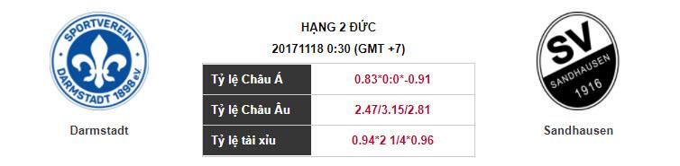 Soi kèo Darmstadt – Sandhausen, 00h30 ngày 18-11-2017