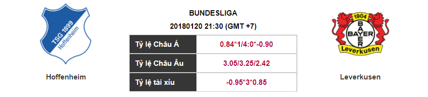 Soi kèo Hoffenheim – Leverkusen, 21h30 ngày 20-01-2018