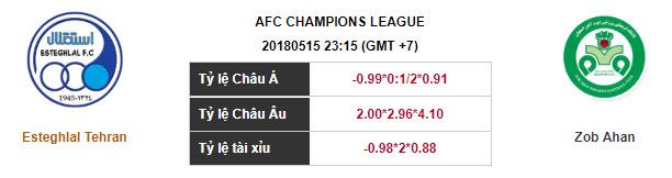 Soi kèo Esteghlal Tehran – Zob Ahan, 23h15 ngày 15-05-2018